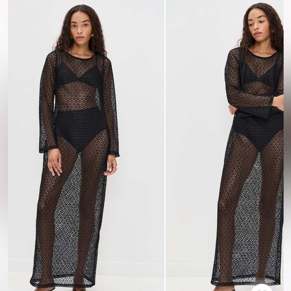 Le Bop island crochet Black Sheer Lace Maxi Dress coverup